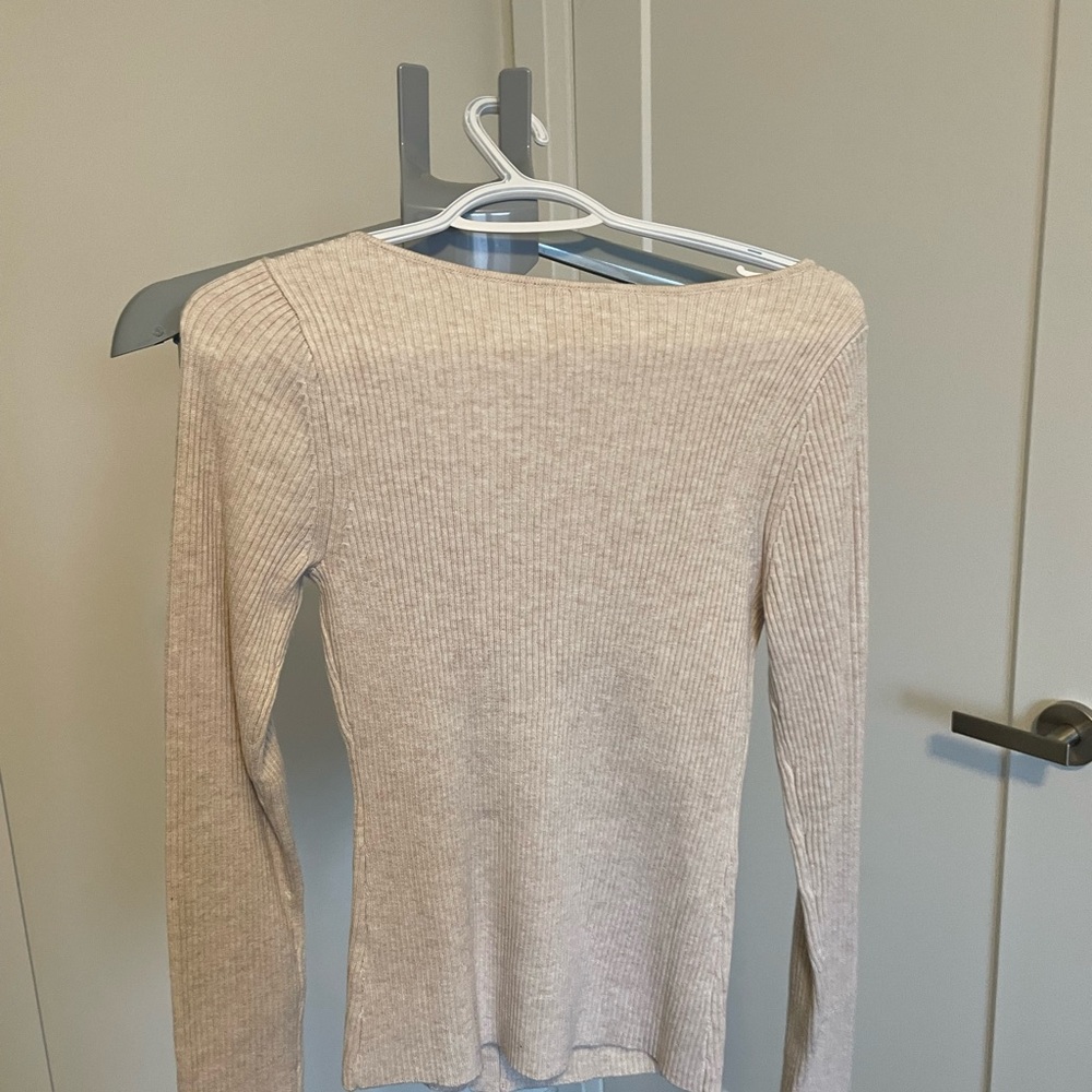Beige Ribbed Button-Down Top - Picture 2 of 2